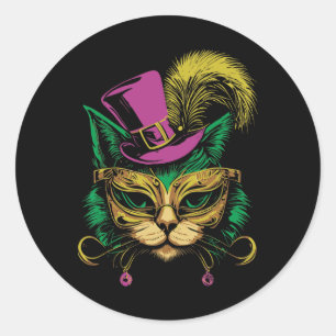 Adesivo Redondo Mardi Gras Cat com Hat Gles Mulheres Crianças