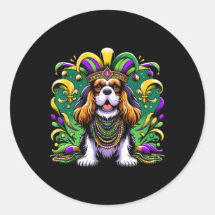 Adesivo Redondo Mardi Gras Cavalier King Charles Spaniel Dog Jeste