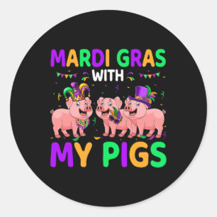 Adesivo Redondo Mardi Gras Com Meus Porcos Três Porcos Cutes