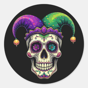 Adesivo Redondo Mardi Gras Costume Sugar Skull Carnaval Nova Orlea