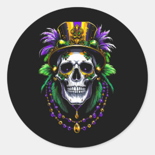 Adesivo Redondo Mardi Gras Costume Sugar Skull Carnaval Nova Orlea