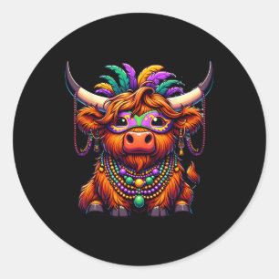 Adesivo Redondo Mardi Gras Cow Vestindo Miçangas