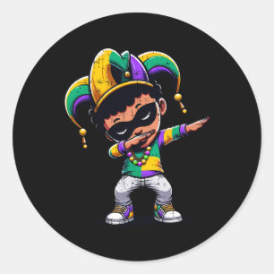 Adesivo Redondo Mardi Gras Dabbing Boy Black Funny Outfit Jester H
