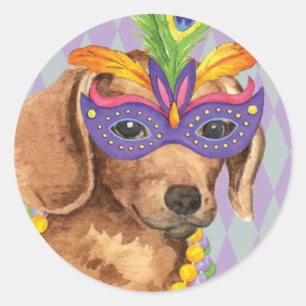 Adesivo Redondo Mardi Gras Dachshund
