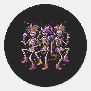 Adesivo Redondo Mardi Gras Dançando Skeleton Engraçado