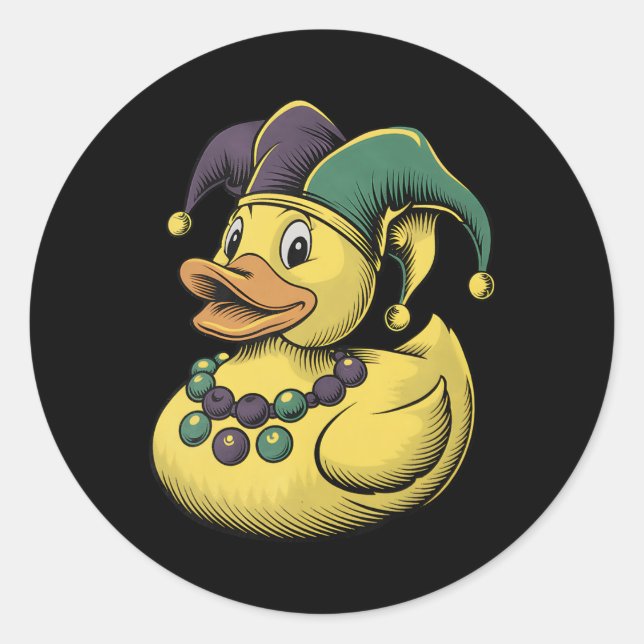 Adesivo Redondo Mardi Gras Duck Rubber Ducky Costume Louisiana Lai (Frente)