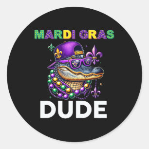 Adesivo Redondo Mardi Gras Dude Alligator Mardigator Crocodile Kid