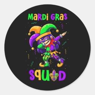 Adesivo Redondo Mardi Gras Esquadrão Dabbing Kid Girl mascarado Je