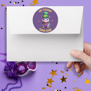 Adesivo Redondo Mardi Gras Fat Terça-feira Hippo Sticker