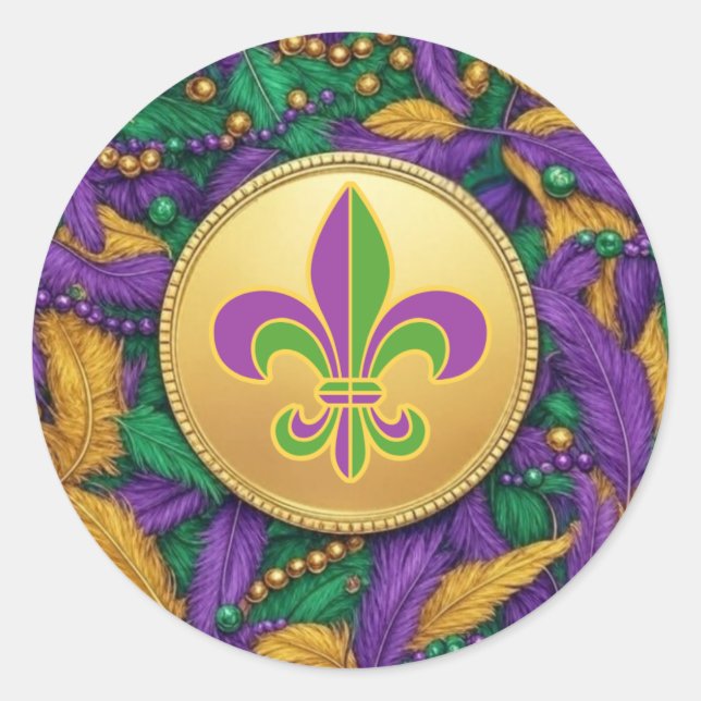 Adesivo Redondo Mardi Gras Fleur de lis (Frente)