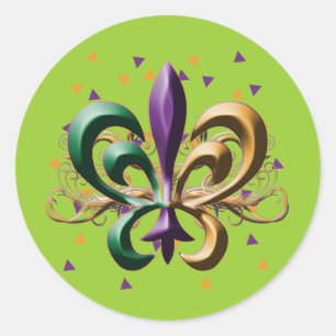 Adesivo Redondo Mardi Gras Fleur de Lis Design
