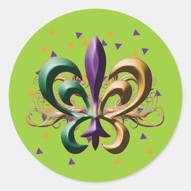 Adesivo Redondo Mardi Gras Fleur de Lis Design (Frente)