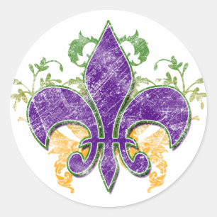 Adesivo Redondo Mardi Gras Fleur-de-Lis Grunge Sticker