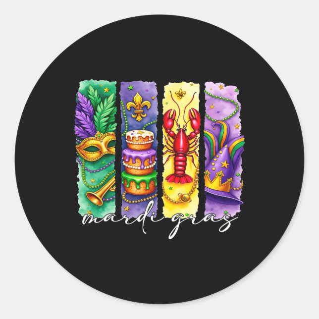 Adesivo Redondo Mardi Gras Fleur De Lis Mask King Cake Crawfish Lo (Frente)