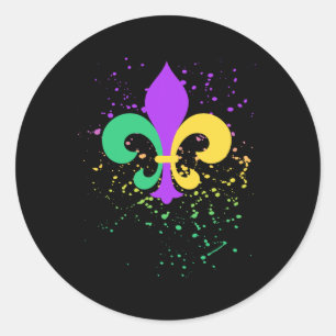 Adesivo Redondo Mardi Gras Fleur De Lis Paint Splatter Nola