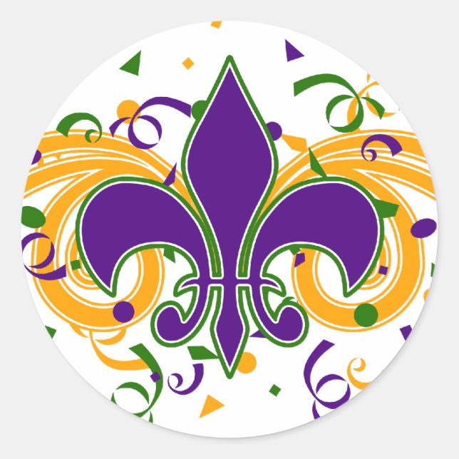 Adesivo Redondo Mardi Gras Fleur-de-Lis Sticker (Frente)