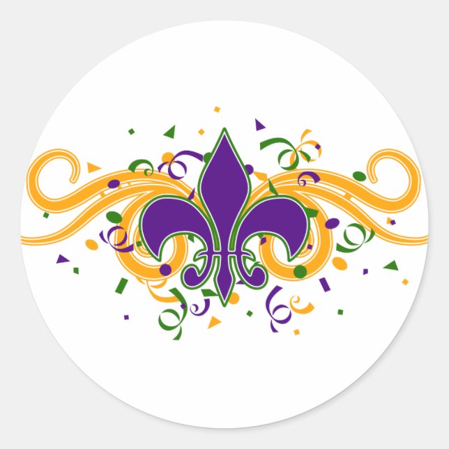 Adesivo Redondo Mardi Gras Fleur-de-Lis Sticker (Frente)