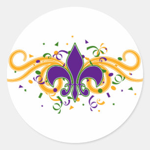 Adesivo Redondo Mardi Gras Fleur-de-Lis Sticker