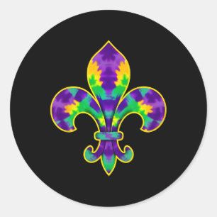 Adesivo Redondo Mardi Gras Fleur De Lis Tie Dye Nova Orleans