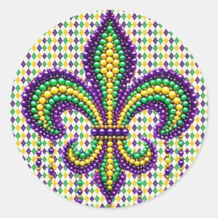 Adesivo Redondo Mardi Gras fleur de lis, verde-púrpura