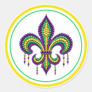 Adesivo Redondo Mardi Gras fleur de lis, verde-púrpura