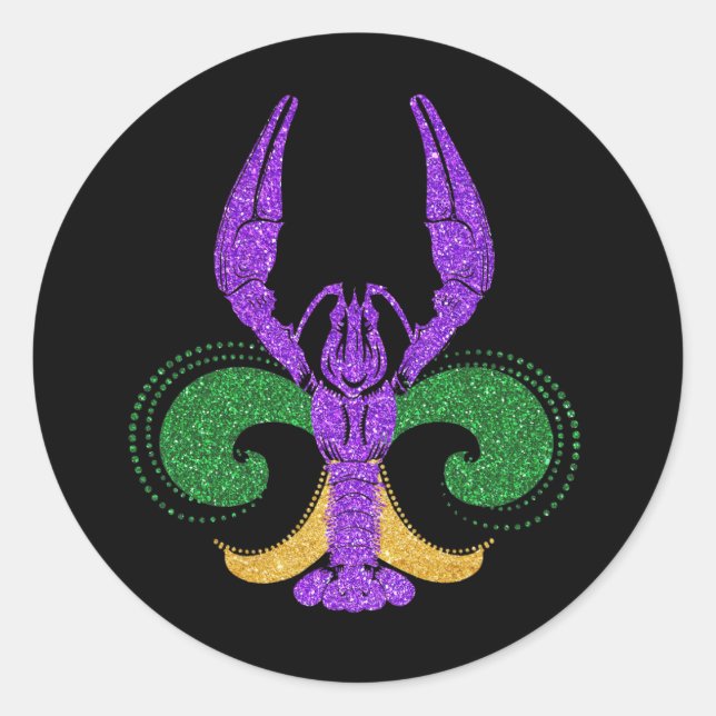 Adesivo Redondo Mardi Gras Fleur Lis Crawfish New Orleans (Frente)