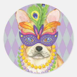 Adesivo Redondo Mardi Gras Frenchie