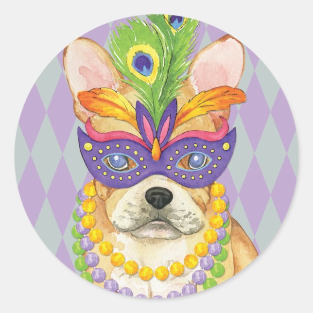 Adesivo Redondo Mardi Gras Frenchie (Frente)