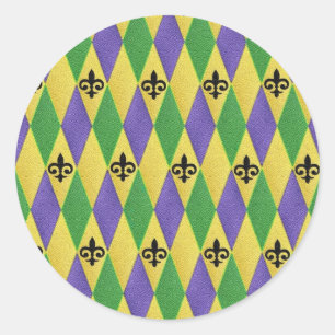 Adesivo Redondo Mardi Gras Harlequin Fleur De Lis