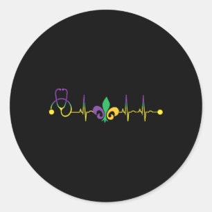 Adesivo Redondo Mardi Gras Heartbeat Stethoscope Scrub Rn Nurn Mãe