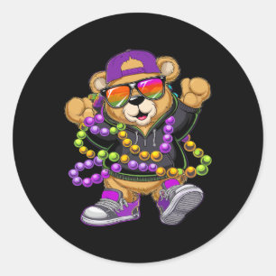 Adesivo Redondo Mardi Gras Hip Hop Bear Para Meninos Mens Nova Orl