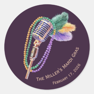 Adesivo Redondo Mardi Gras Jazz Microphone Custom Stickers