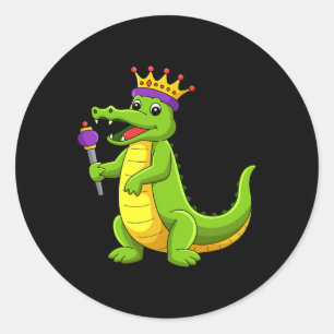 Adesivo Redondo Mardi Gras King Crocodile Funny Mardi Gras K