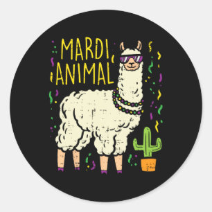 Adesivo Redondo Mardi Gras Llama Partido Animal Funny Alpaca Carni