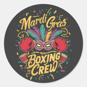Adesivo Redondo Mardi Gras mascarada com a tripulação de boxing.