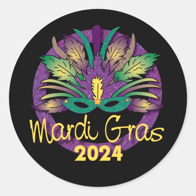 Adesivo Redondo Mardi Gras Mask Sticker -2024 (Frente)