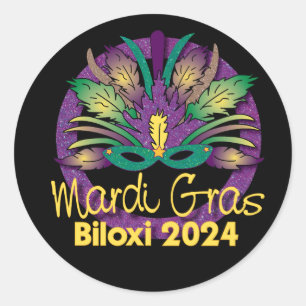 Adesivo Redondo Mardi Gras Mask Sticker - 2024 - Biloxi, MS