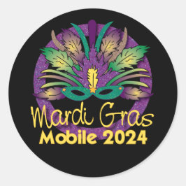 Adesivo Redondo Mardi Gras Mask Sticker -2024 - Mobile, AL