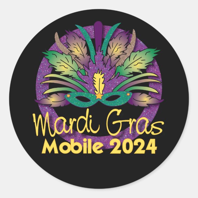 Adesivo Redondo Mardi Gras Mask Sticker -2024 - Mobile, AL (Frente)