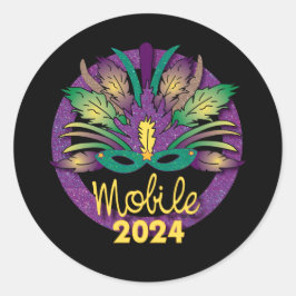 Adesivo Redondo Mardi Gras Mask Sticker -2024 - Mobile, AL