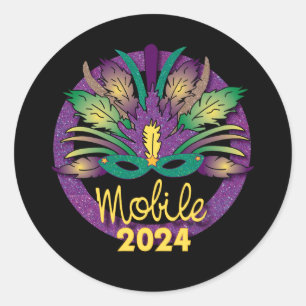 Adesivo Redondo Mardi Gras Mask Sticker -2024 - Mobile, AL