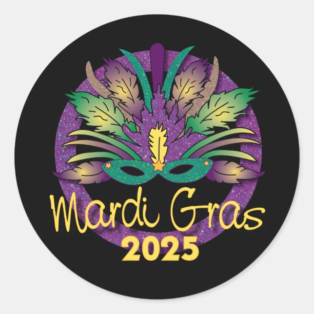 Adesivo Redondo Mardi Gras Mask Sticker -2025 (Frente)