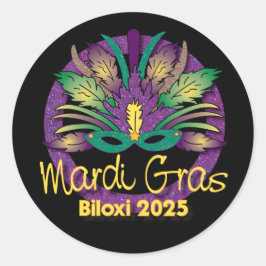 Adesivo Redondo Mardi Gras Mask Sticker - 2025 - Biloxi, MS