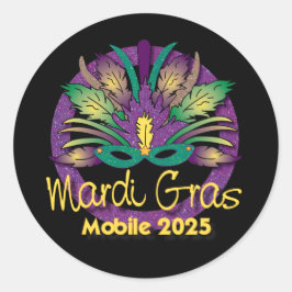 Adesivo Redondo Mardi Gras Mask Sticker -2025 - Mobile, AL