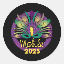 Adesivo Redondo Mardi Gras Mask Sticker -2025 - Mobile, AL