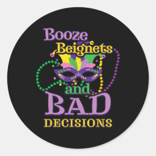 Adesivo Redondo Mardi Gras Miçanga Mascarada Funny Booze Beignets