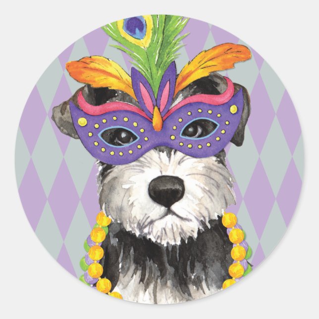 Adesivo Redondo Mardi Gras Mini Schnauzer (Frente)