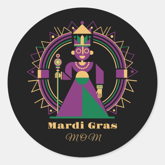 Adesivo Redondo Mardi Gras Mom 2026 Queen (Frente)