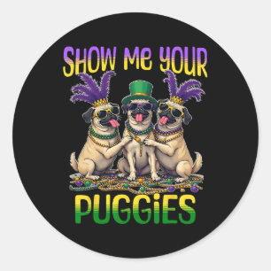 Adesivo Redondo Mardi Gras Mostra-Me Seu Pug Mardi Gras