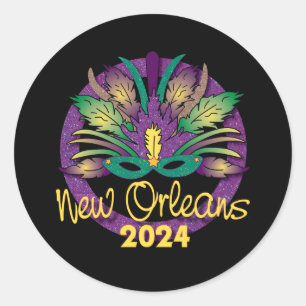 Adesivo Redondo Mardi Gras New Orleans Mask Sticker - 2024